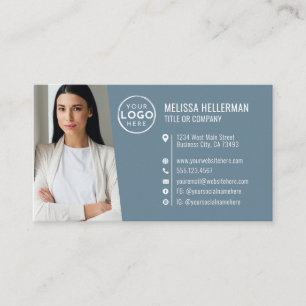 Tarjeta De Visita Logo de Foto de Código QR Profesional Azul Moderno