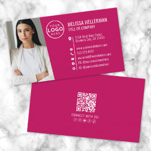 Tarjeta De Visita Logo de Foto de Código QR Profesional Rosa Moderno