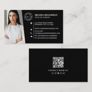 Tarjeta De Visita Logo de foto QR código profesional negro moderno