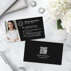 Tarjeta De Visita Logo de foto QR código profesional negro moderno