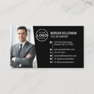 Tarjeta De Visita Logo de foto QR moderno para profesionales negros