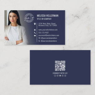 Tarjeta De Visita Logo de foto QR moderno profesional azul marino