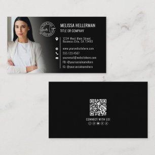 Tarjeta De Visita Logo de foto QR moderno y profesional en negro