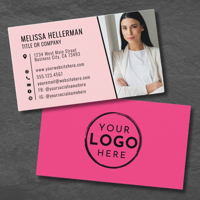 Tarjeta De Visita Logo de Foto Rosa Profesional (Girly Hot Pink Photo Logo Professional Business Card)