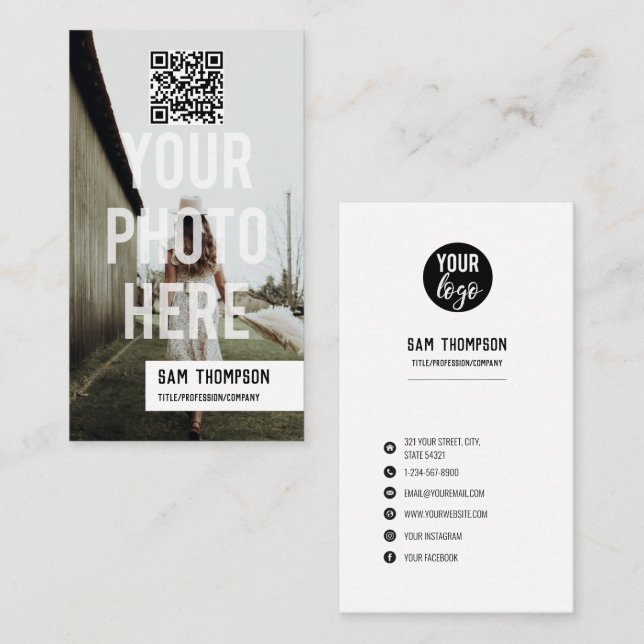 Tarjeta De Visita Logo de fotografía Iconos de medios sociales Códig (Anverso / Reverso)