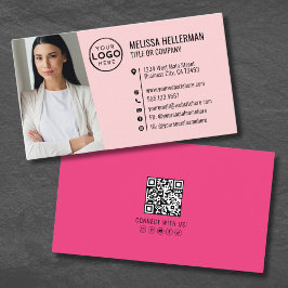 Tarjeta De Visita Logo de fotos del código QR Girly Pink