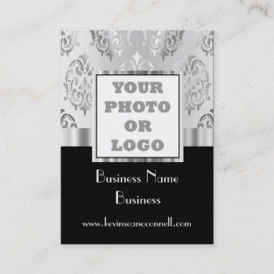 Tarjeta De Visita Logo de fotos en damasco negro y gris