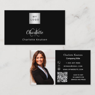 Tarjeta De Visita Logo de fotos en monograma blanco negro código Qr