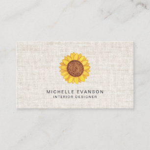 Tarjeta De Visita Logo de girasol amarillo acuarela en línea rústica