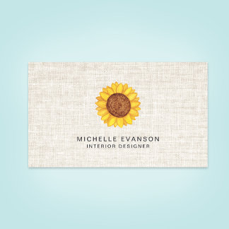 Tarjeta De Visita Logo de girasol amarillo acuarela en línea rústica