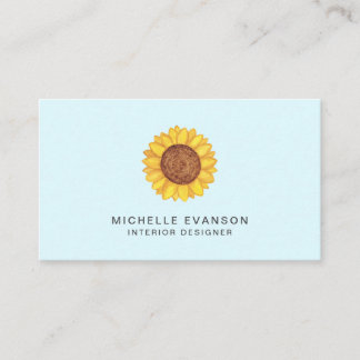 Tarjeta De Visita Logo de girasol color agua amarillo en Aqua Blue