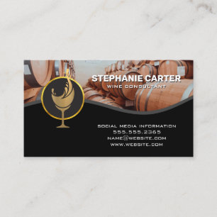 Tarjeta De Visita Logo de Golden Wine Glass Splash   Wine Barrels