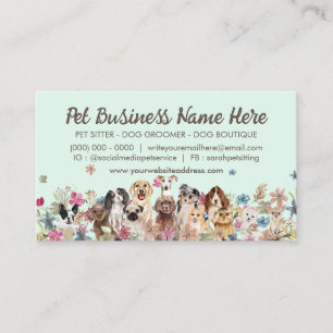 Tarjeta De Visita Logo de Green Dog Walker Floral