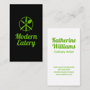 Tarjeta De Visita Logo de Green Silverware Moderno Restaurant