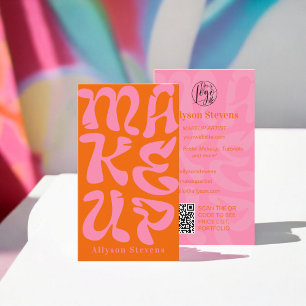 Tarjeta De Visita Logo de Groovy retro naranja código qr Maquillaje