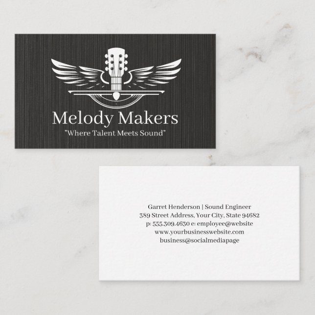 Tarjeta De Visita Logo de Guitar Wings | Música (Anverso / Reverso)