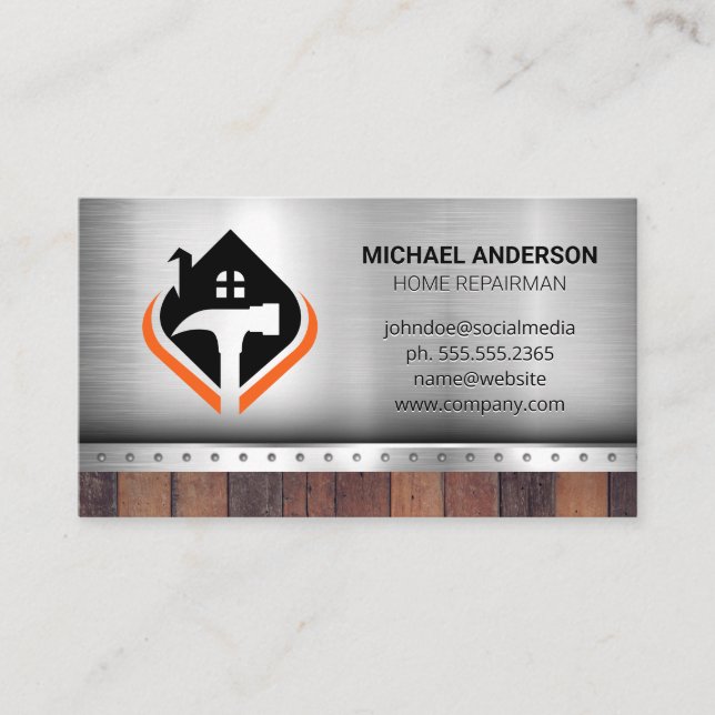 Tarjeta De Visita Logo de Hammer House | Estructura | Madera metaliz (Anverso)