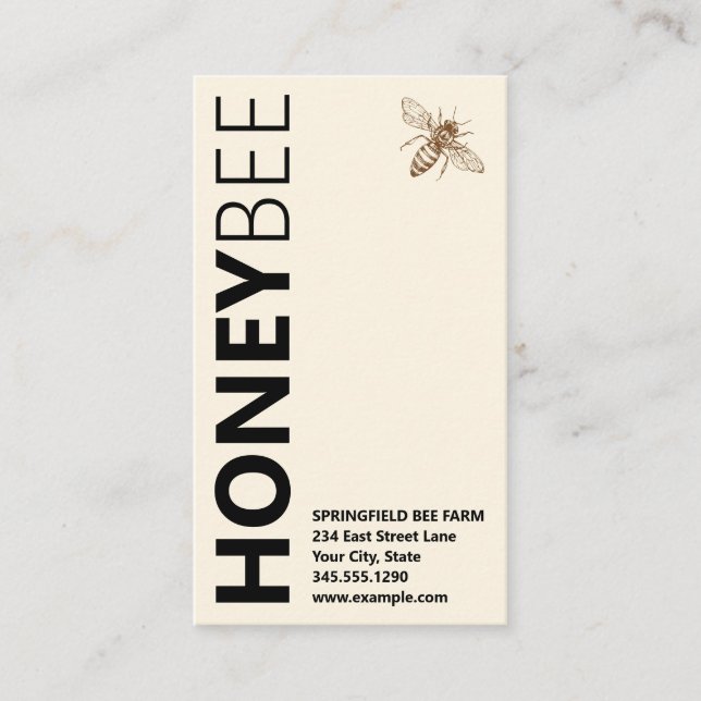 Tarjeta De Visita Logo de HONEYB Tipografía vertical Marfil Blanco (Anverso)