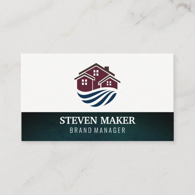 Tarjeta De Visita Logo de House Real Estate Grunge Blue Green (Anverso)