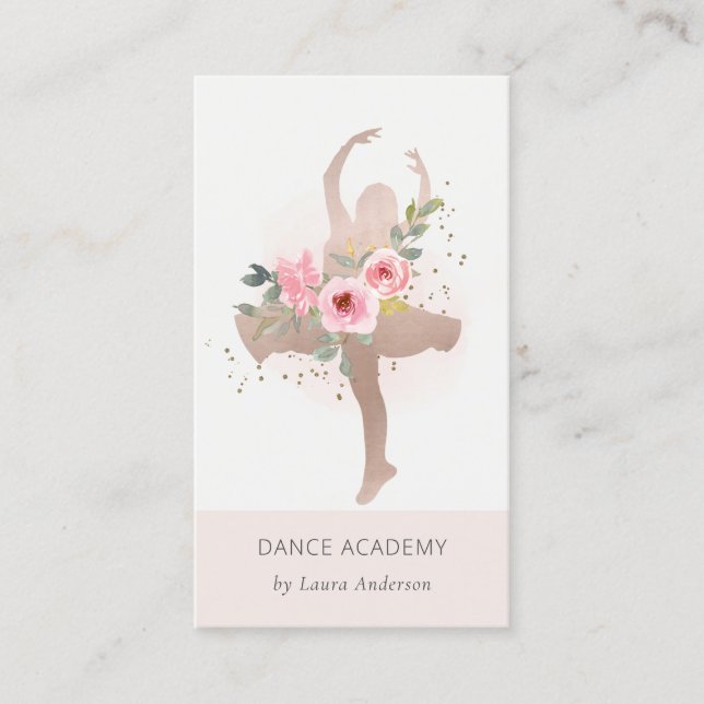 Tarjeta De Visita Logo de la Academia de Baile de Baile Floral Rosa  (Anverso)
