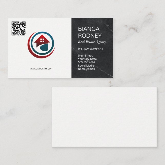 Tarjeta De Visita Logo de la Agencia Inmobiliaria | Código QR (Anverso / Reverso)