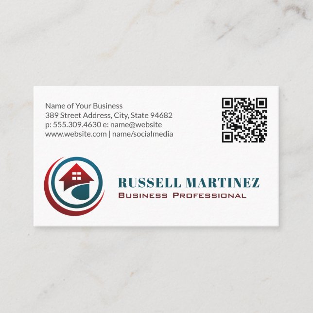 Tarjeta De Visita Logo de la casa moderna | Inmobiliaria | Código QR (Anverso)