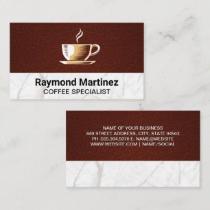 Tarjeta De Visita Logo de la Copa del Café Mármol y cuero
