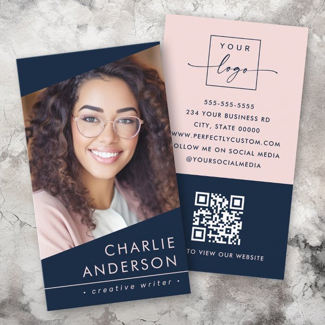 Tarjeta De Visita Logo de la foto código QR moderno profesional azul (Subido por el creador)