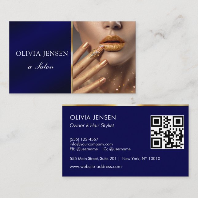 Tarjeta De Visita Logo de la foto código QR moderno profesional azul (Anverso / Reverso)