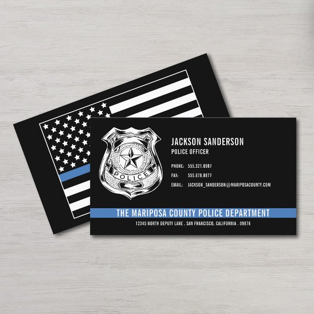Tarjeta De Visita Logo de la Línea Azul delgada del Departamento de  (Custom Police Department Thin Blue Line Logo Business Card)
