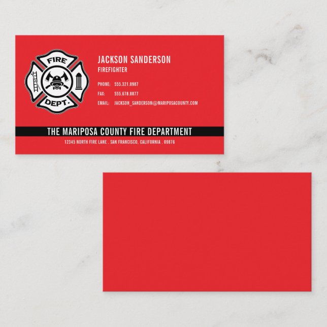 Tarjeta De Visita Logo de la Línea Roja del bombero del Departamento (Anverso / Reverso)