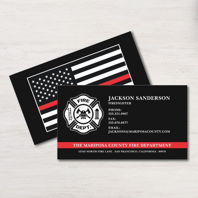 Tarjeta De Visita Logo de la Línea Roja del bombero del Departamento (Custom Fire Department Firefighter Red Line Logo Business Card)