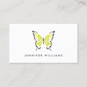 Tarjeta De Visita Logo de la mariposa pintada de amarillo en blanco