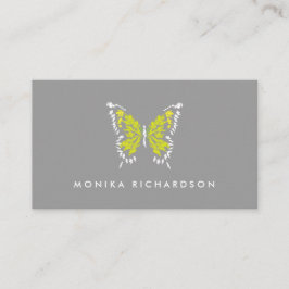 Tarjeta De Visita Logo de la mariposa pintada de amarillo en gris