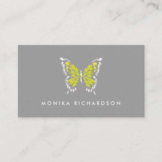 Tarjeta De Visita Logo de la mariposa pintada de amarillo en gris (Anverso)