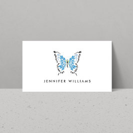 Tarjeta De Visita Logo de la mariposa pintada de azul en blanco