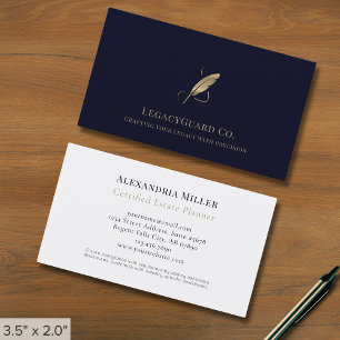 Tarjeta De Visita Logo de la Navy Blue Gold Quill