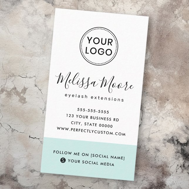 Tarjeta De Visita Logo de la personalizado femenina azul claro aqua  (Light aqua blue feminine custom logo social media business card)