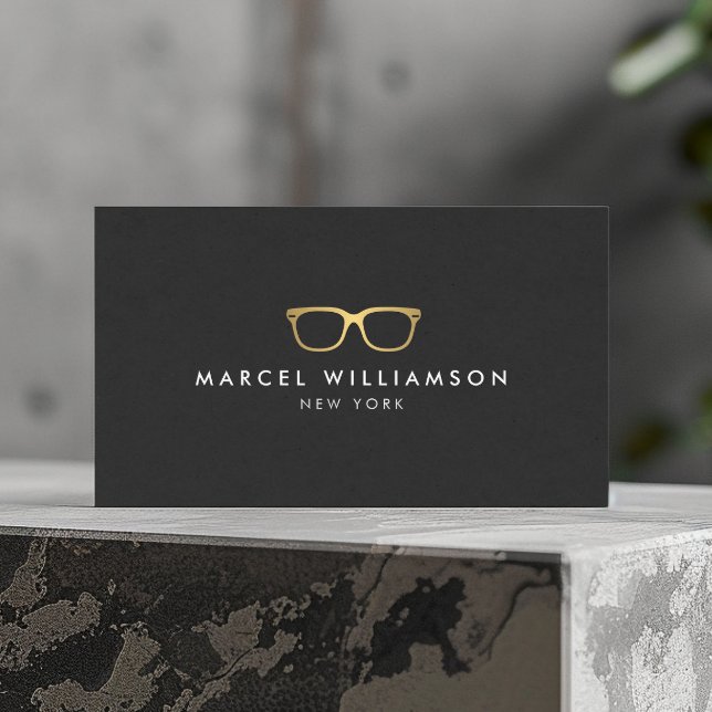 Tarjeta De Visita Logo de las gafas de oro Faux clásicas en negro vi (Subido por el creador)