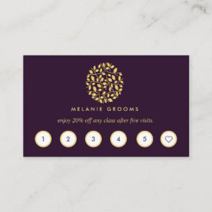 Tarjeta De Visita Logo de las hojas de oro Púrpura yoga de masaj