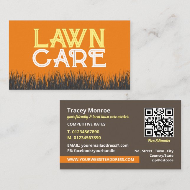 Tarjeta De Visita Logo de Lawn Care, Servicios de atención al jardín (Anverso / Reverso)