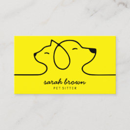 Tarjeta De Visita Logo de línea de gato perro amarillo cuidador de m