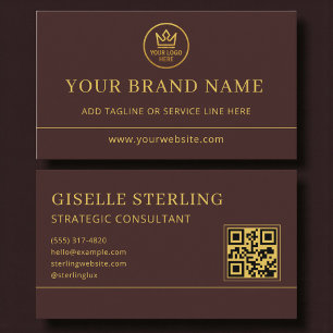 Tarjeta De Visita Logo de lujo Burgundy Oro Código QR