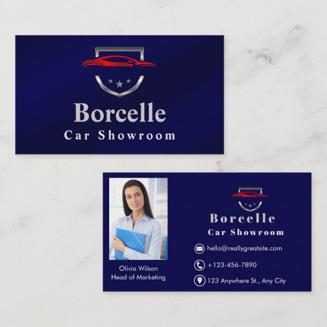 Tarjeta De Visita Logo de Luxury Car - Red Sportscar en azul (Anverso / Reverso)