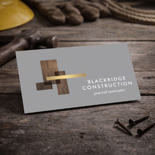Tarjeta De Visita Logo de madera gris de construcción de contratista