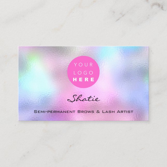 Tarjeta De Visita Logo de Makeup Eyebrow Lash Holographic Pink (Anverso)