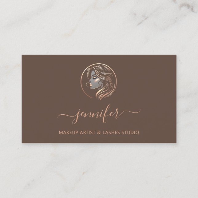 Tarjeta De Visita Logo de maquillaje de Rosa marrón bloquea código Q (Anverso)