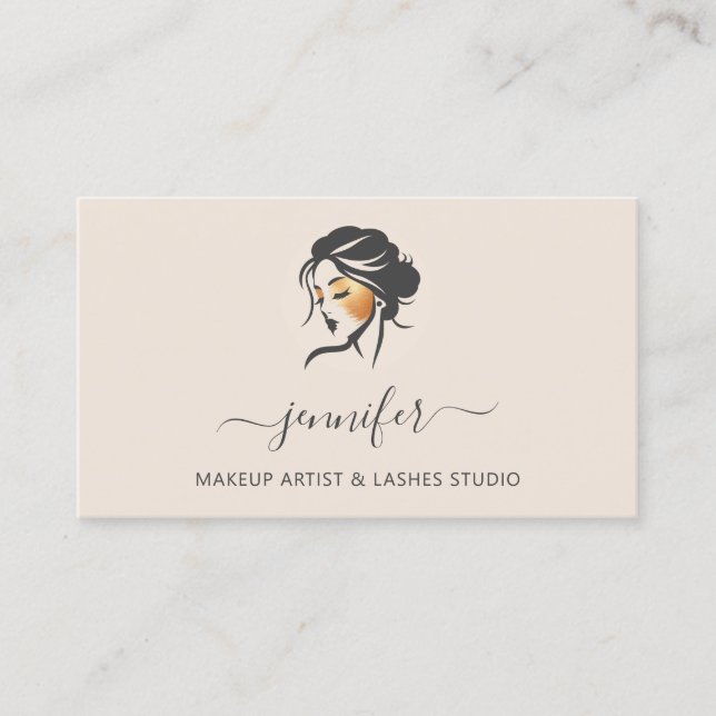 Tarjeta De Visita Logo de marfil de maquillaje dorado bloquea código (Anverso)