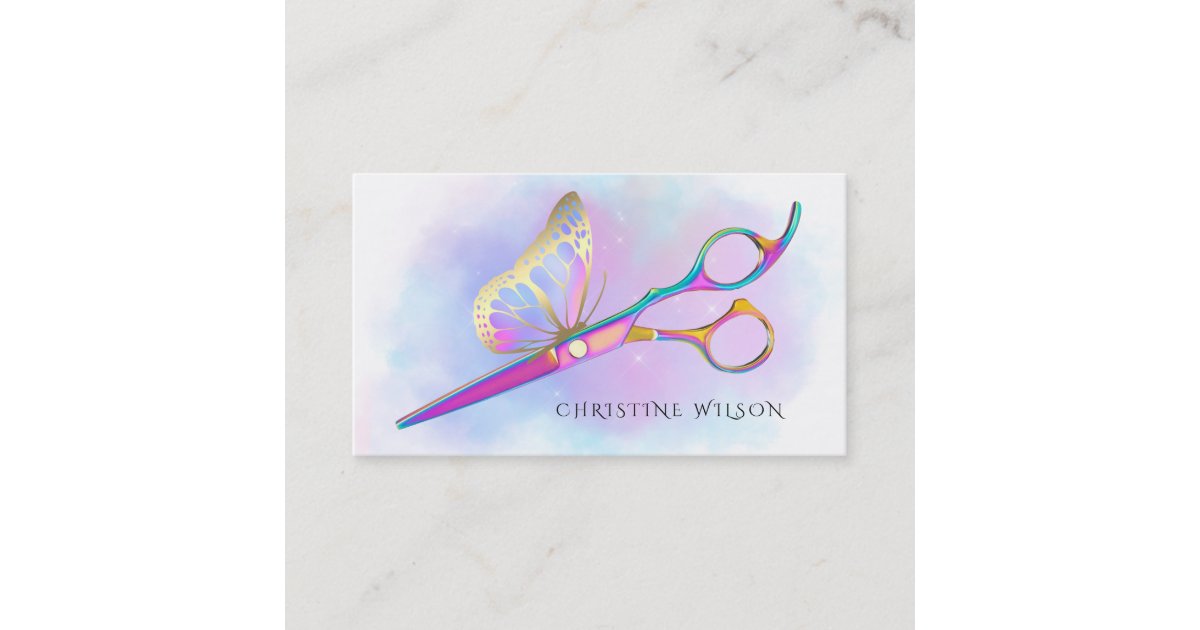 Tarjeta De Visita logo de mariposa estilista de colores pastel 
