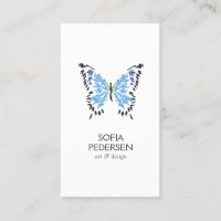 Logo de mariposa pintada azul en vertical blanca